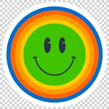 Flat design smiley face is radiating vibrant colored rings against transparent Stock Illustration