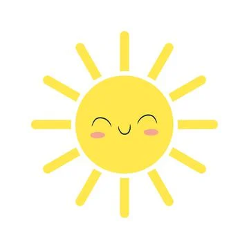 Flat design smiling cartoon sun isolated on white background. Vector Stock Illustration