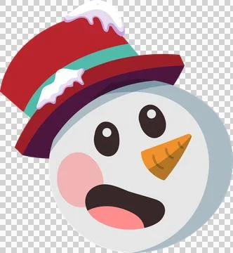 Flat design snowman head is floating on transparent background, featuring red Stock Illustration