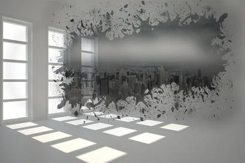 Flat design space is featuring windows casting grid light and splatter mural Stock Illustration