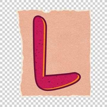 Flat design speckled letter L is resting on torn paper with orange accent, Illustrazione stock