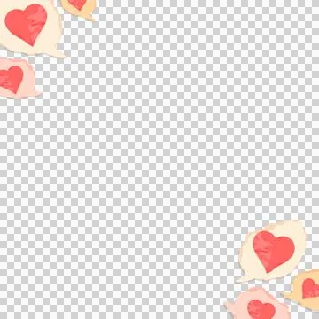 Flat design speech bubbles with coral hearts are floating off-center on Illustrazione stock