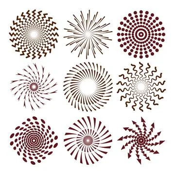 Flat Design Spiral Circle Set with Modern Geometric Elements Stock Illustration