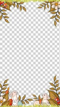 Flat design spring frame is floating on transparent background showing rabbits, Stock Illustration