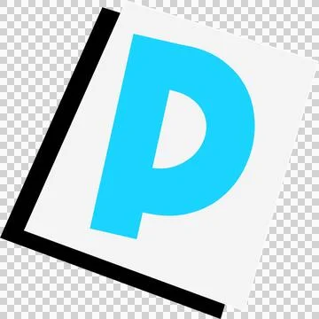 Flat design squares are tilting clockwise, showing bold cyan letter P on Stock Illustration