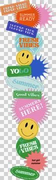 Flat design stack of colorful summer badges is being shown on transparent Stock Illustration