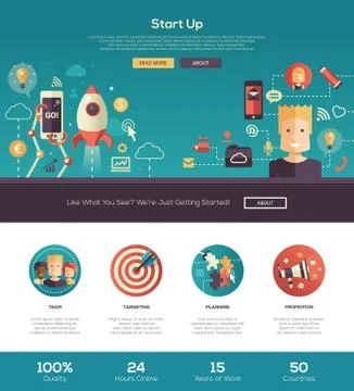 Flat design start up website header banner with webdesign elements Stock Illustration