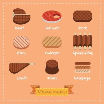 Flat design of steak menu Stock Illustration