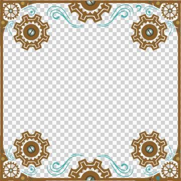 Flat design steampunk frame is showcasing brown gears and teal swirls on Stockillustratie