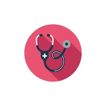 Flat design stethoscope icon with plus symbol on pink circle background, me.. Stock Illustration
