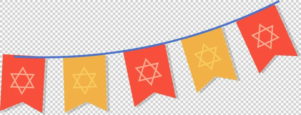 Flat design string of red and yellow pennants is hanging from blue cord with Stock Illustration