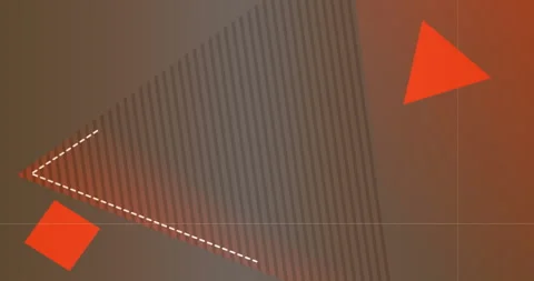 Flat design striped triangle animating over brown gradient, dashed arrow guiding Stock Footage 307651843