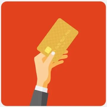 Flat design style illustration. Hand hold credit card to pay. Ve Illustrazione stock