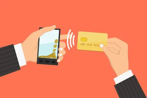 Flat design style illustration. Smartphone with processing of mobile payments Stock Illustration