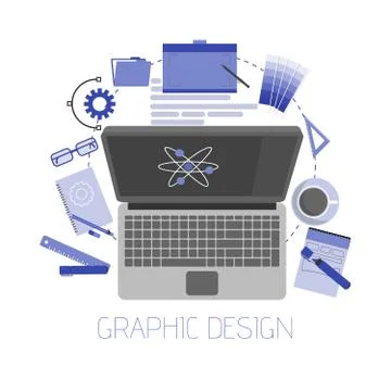 Flat design style modern vector illustration icons set of graphic designer .. 库存插图