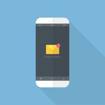 Flat design style  smartphone or tablet with email alert on the screen , vect Stock Illustration