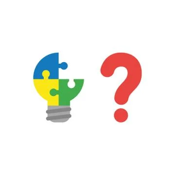 Flat design style vector concept of puzzle light bulb missing piece with ques Stock Illustration