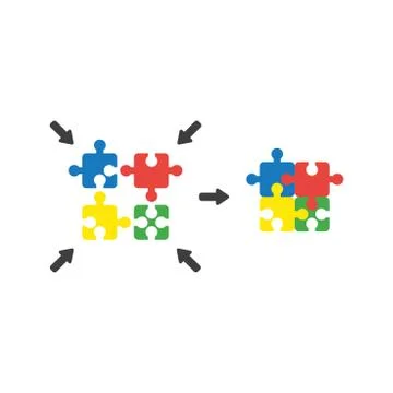 Flat design style vector concept of four part puzzle pieces connected Stock Illustration