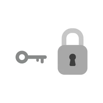 Flat design style vector concept of grey key and closed locked padlock Stock Illustration