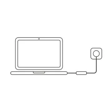 Flat design style vector concept of laptop computer icon charging on white. B Stock Illustration