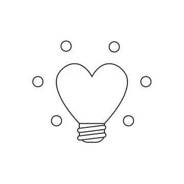 Flat design style vector concept of glowing heart-shaped light bulb icon on w Illustrazione stock