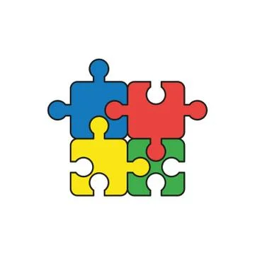 Flat design style vector concept of four jigsaw puzzle pieces icon connected  Stock Illustration