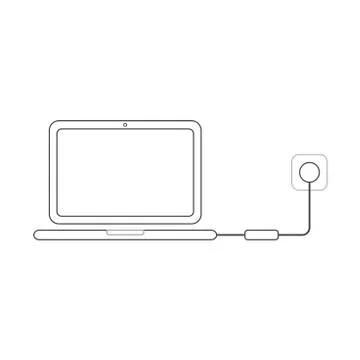 Flat design style vector concept of laptop computer icon charging on white. W Stock Illustration