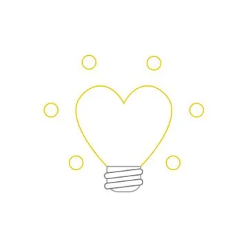 Flat design style vector concept of glowing heart-shaped light bulb icon on w Stock Illustration