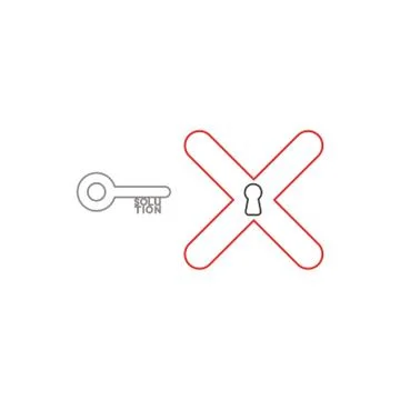 Flat design style vector concept of key with solution text and x mark with ke 库存插图