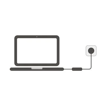 Flat design style vector concept of laptop computer icon charging on white. C 스톡 일러스트