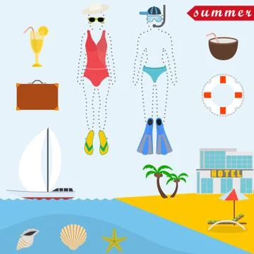 Flat design style vector illustration concept of summer vacation, traveling, Stock Illustration
