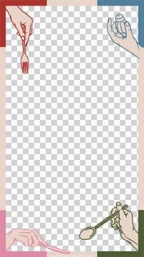 Flat design stylized hands are holding utensils, framing empty area against Stock Illustration
