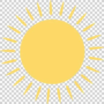 Flat design stylized yellow sun graphic is radiating teardrop-shaped rays, Illustrazione stock