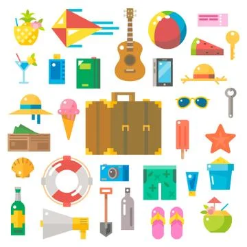 Flat design of summer beach items set Stock Illustration