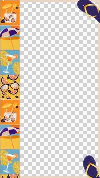 Flat design summer icons with flip-flops are framing teal panel on transparent Stock Illustration