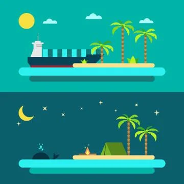 Flat design of summer paradise beach Stock Illustration