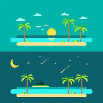 Flat design of summer paradise beach Stock Illustration