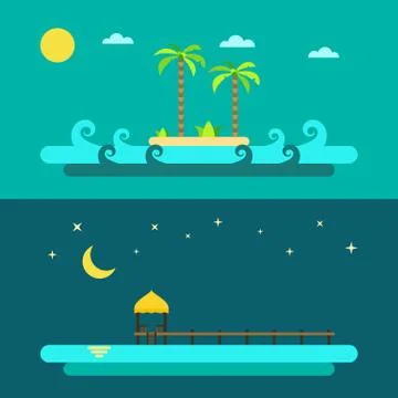 Flat design of summer paradise beach Stock Illustration