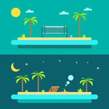 Flat design of summer paradise beach Stock Illustration