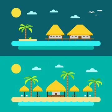 Flat design of summer paradise beach Stock Illustration