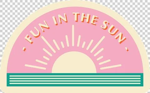 Flat design sun rising over teal stripe, featuring rays and FUN IN SUN on Ilustração Stock