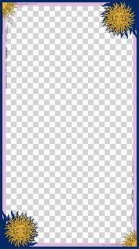 Flat design sun-themed frame featuring golden sun icons and pink diamond on Stock Illustration