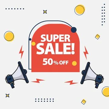 Flat design Super Sales With Discount, Promotion Square Vector Poster Stock Illustration