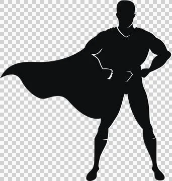 Flat design superhero figure is posing on transparent background with cape, belt Illustrazione stock