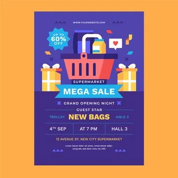 Flat design supermarket flyer template Stock Illustration