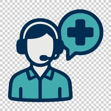 Flat Design Support Person Icon with Medical Cross Symbol in Speech Bubble Stock-Illustration