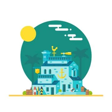Flat design of surfboard shop Stock Illustration