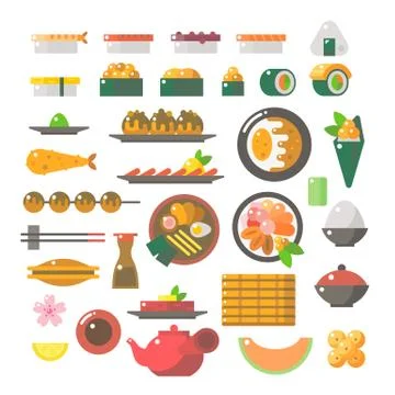 Flat design of sushi dishes set Stock Illustration