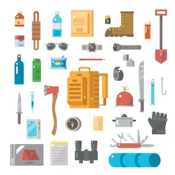 Flat design of suvival kit set Stock Illustration