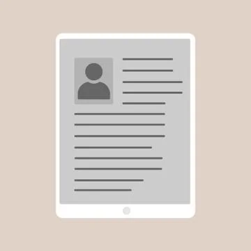 A flat design tablet or smart phone vector modern with resume, cv photo or image Stock Illustration